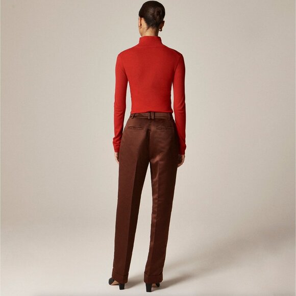 J. CREW Wide-leg pleated pant duchesse satin Brown $198 EUC 6 - Picture 5 of 7